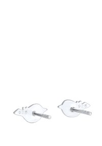 Pendientes en forma de pájaro de plata, marcados como "925", que presentan un acabado liso y un diseño minimalista con un vástago recto para el cierre.
