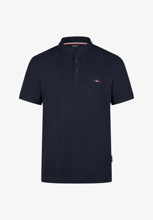 Marine polo skjorte med en båndet krave, tre-knaps placket og lille logo detalje. Lavet af struktureret stof med korte ærmer.