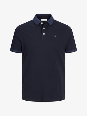 Polo shirt in cotone blu navy con colletto e polsini a contrasto. Presenta una patta con tre bottoni e il logo sul petto.