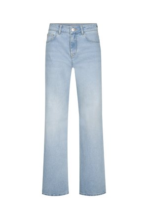 Lichtblauwe wijde jeans met een hoge taille, voorzien van voorzakken, een knoopsluiting en een rechte pasvorm van de heupen tot de zoom.
