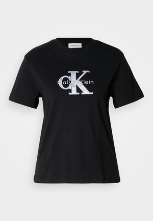 Černé bavlněné tričko s vyšívaným stříbrným logem, kulatým výstřihem a krátkými rukávy. Jednoduchý design s volnějším střihem.