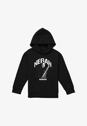 Black hoodie featuring a graphic of Negan from The Walking Dead holding a barbed-wire bat, with "NEGAN" and "WALKING DEAD" text in white.