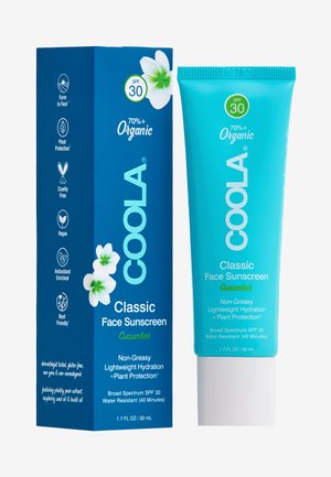 Coola Classic Face Sunscreen Gurke SPF 30 Tube und Box, über 70 % bio, nicht fettend, leichte Feuchtigkeitspflege, Pflanzenschutz, wasserfest.