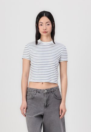 CROPPED TEE - T-shirt imprimé - white/indigo