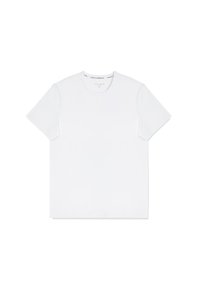 Biała bawełniana koszulka z krótkim rękawem typu crew neck, o gładkiej fakturze i minimalistycznym designie, bez widocznych wzorów czy akcentów.