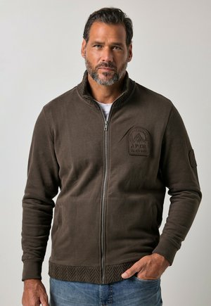 JP1880, SWEAT JACKET, PATTERNED CUFFS, ZIP, UP TO 8XL - Sweatjakke - hazelnut