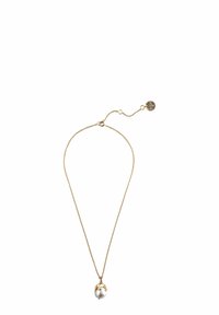 Kuldne kaelakee, millel on ümar pärl, millel on peened helmestik, ripub õhukeselt kettalt, mille pikkust saab reguleerida.