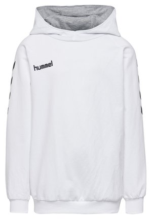 Felpa bianca con cappuccio e interno grigio, caratterizzata dal logo "hummel" nero e da un motivo a chevron lungo le maniche. Realizzata in morbido tessuto con polsini a costine.