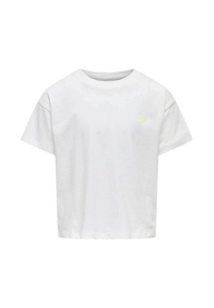 T-shirt bianco in cotone con maniche corte e scollatura rotonda. Presenta un piccolo logo a forma di cuore verde sulla parte sinistra del petto.