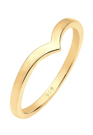 Kultasävyinen hopeasormus, jossa on sileä V-muotoinen muotoilu ja ”925”-leima sormuksen sisäpuolella.