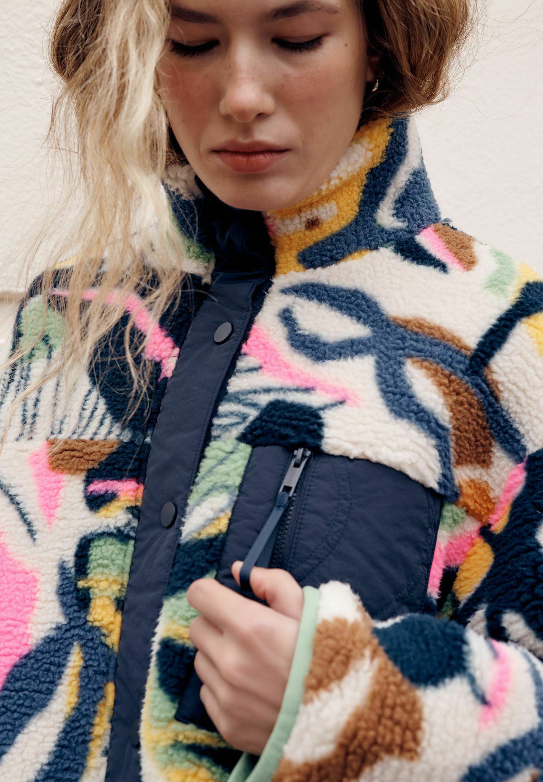 Next GRAPHIC FLORAL BUTTON THROUGH BORG - Fleece jacket - navy