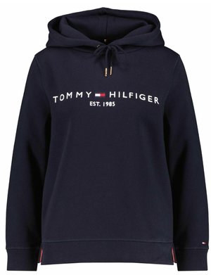Marineblauwe hoodie met trekkoord, voorlogo "TOMMY HILFIGER EST. 1985", ribgebreide mouwen en zoom, gemaakt van een zachte katoenen stofmix.