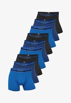 Ti par herreunderbukser i forskellige nuancer af blå og sort, med elastiske taljemål og "JBS UNDERWEAR" branding.