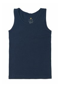 Mörkblå tanktop av mjuk bomull. Har en rund hals, är ärmlös och har sömmar för hållbarhet. Inga mönster eller detaljer.