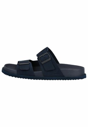Sandalo infradito blu scuro con due cinturini regolabili con fibbie e suola testurizzata.
