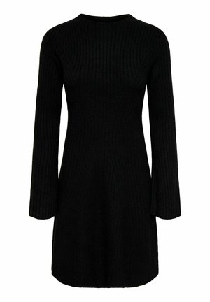 Melnas ribotas adītas kleitas līdzīgās garās piedurknēs ar apaļu kakla izgriezumu un taisnu apakšmalu.