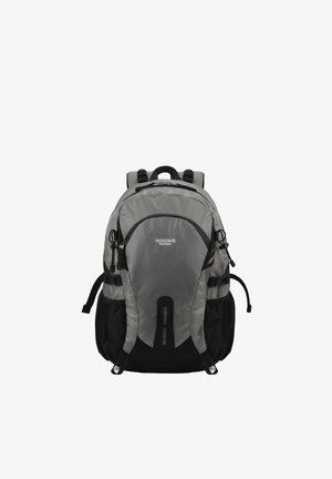 Zaino Aoking grigio e nero con più scomparti con cerniera, tasche laterali in rete, spallacci regolabili e maniglia superiore.