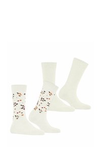 Witte sokken met een geribbelde textuur, voorzien van meerkleurige bloemenpatronen. Twee paar met patroon en twee effen paar inbegrepen.