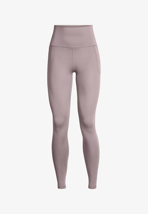 Kõrgotsaga legginsid helesinises mauves, valmistatud venivast kangast, külgmiste taskutega ning lamedate õmblustega mugavuse ja funktsionaalsuse jaoks.