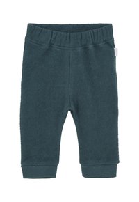 Donkerblauwe peuterbroek met elastische tailleband en geribbelde cuffs, gemaakt van zachte textuurstof.