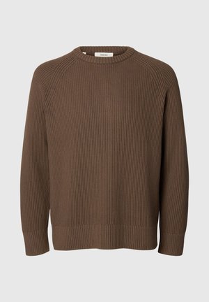 Selected, SLMBRAUN KNIT RIB CREW NECK NOOS - Svetrík - chocolate chip