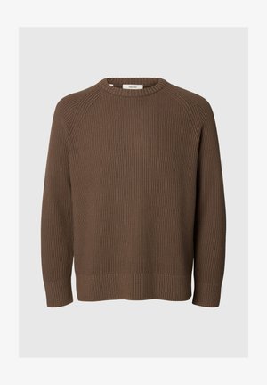Selected, SLMBRAUN KNIT RIB CREW NECK NOOS - Svetrík - chocolate chip