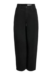 Μαύρο παντελόνι φαρδιάς γραμμής από υφασμάτινο βαμβακερό υλικό, με κούμπωμα κουμπιού, θηλιές ζώνης και τέσσερις τσέπες.