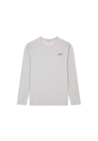 Sweatshirt gris clair à manches longues, col rond et poignets côtelés. Présente un petit logo bleu marine sur la partie gauche de la poitrine.