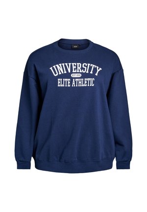Svetlo moder pulover z rebrastim ovratnikom, dolgimi rokavi in sproščenim krojem. Vsebuje belo tiskano besedilo: "UNIVERZA ELITE ATLETIKA UST. 1991."