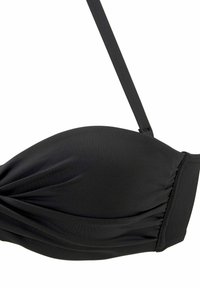 Top bikini nero con design a torciglione, tessuto morbido, spalline regolabili e coppe strutturate per supporto.
