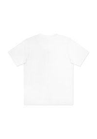 Biała koszulka z krótkim rękawem, okrągłym dekoltem, wykonana z gładkiej bawełny. Ma prosty, gładki tył bez wzorów i grafiki.