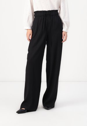 TOM TAILOR DENIM PAPERBAG WIDE LEG PANTS - Wide leg - deep black
