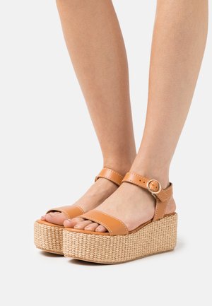 ELSA - Platform sandals - cognac