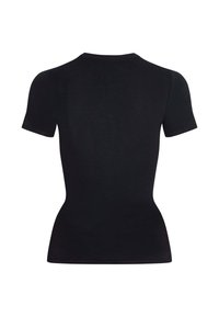 Zwarte korte mouwen t-shirt met een aangesloten ontwerp, gemaakt van gladde, rekbare stof, met een klassiek ronde hals en nette naden.