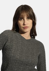 Just Cashmere ROUND NECK CABLE - Stickad tröja - mottled anthracite