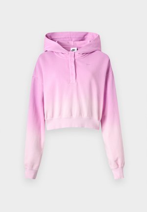 Ροζ προς λευκή ombre cropped μπλούζα με μακριά μανίκια, κούμπωμα με κουμπιά, λογότυπο Nike και προσαρτημένη κουκούλα.