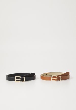 PCJANADA SLIM BELT 2 PACK - Ceinture - black/cognac