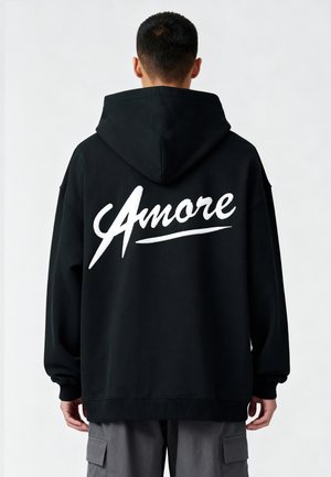 AMORE EMBROIDERY HEAYVWEIGHT UNISEX - Kapucnis pulóver - black