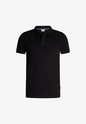 Polo nero realizzato in cotone, con colletto classico, maniche corte, patta con due bottoni e logo discreto sul petto.