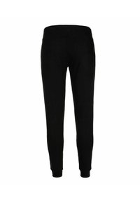 Pantalones jogger negros ajustados con cintura elástica y tobillos ceñidos, exhibidos sobre un fondo blanco.