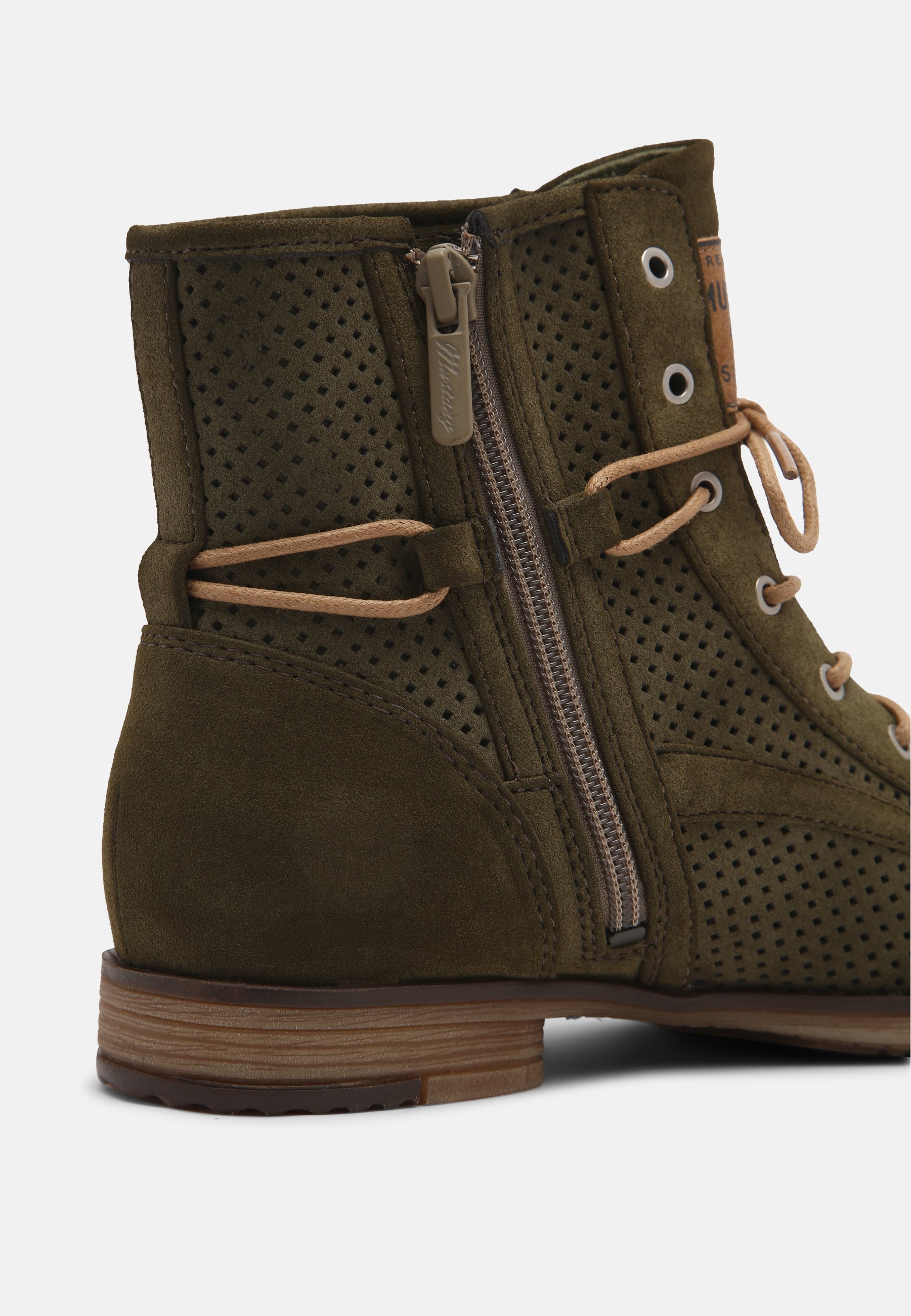 Mustang Veterboot Dames Beige/Grijs/Groen - Schoenen.nl
