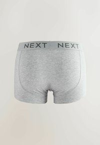 Boxeri din bumbac gri cu un brâu elastic moale pe care este imprimat numele brandului "NEXT" cu litere negre. Textură netedă și design ajustat.