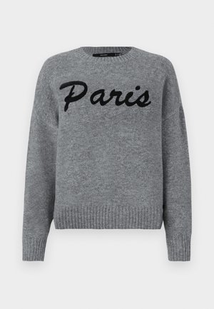 Vero Moda VMBOOM O NECK TEXT PULLOVER - Strikkegenser - medium grey/black