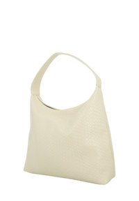 Borsa a spalla in finta pelle bianca con una tracolla curva e una forma morbida e sformata. Presenta un sottile motivo rettile.