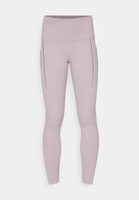 Jasnofioletowe legginsy sportowe z wysokim stanem, dwiema kieszeniami bocznymi i gładkim, elastycznym materiałem. Minimalistyczne akcenty z logo Nike.