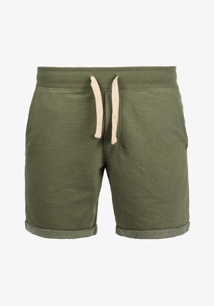 Oliivroheline puuvillane lühike püks, millel on soonikuga vöökohad, beežid paelad ja rullitud servad. Pehme tekstuuriga, külgpocketitega.