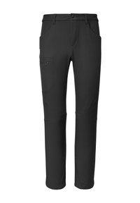 Pantalon d'extérieur noir en tissu extensible, doté de poches latérales, d'une poche zippée sur la cuisse et d'une coupe droite.