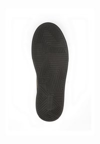 Schwarze Gummisohle mit Zickzackmuster, ausgestattet mit einem rechteckigen, eingelassenen Logo. Größe "42" auf der Seite eingeprägt.