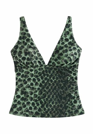 TALL FIT PLUNGE TUMMY CONTROL - Bikiniöverdel - green/black leopard print