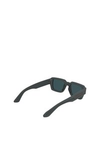 Gray sunglasses with angular frames, dark lenses, and textured temple accents. Made of lightweight plastic for comfort and durability.